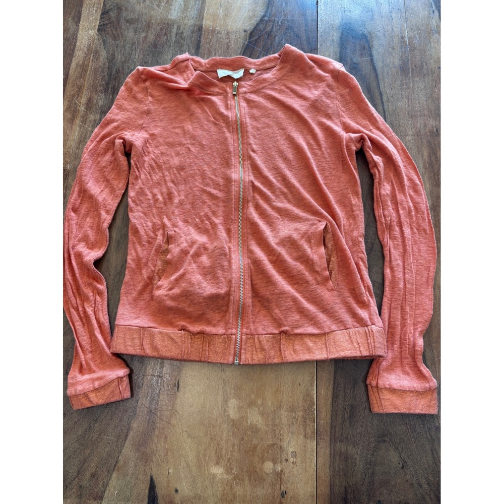 MARIE SIXTINE L'Essential linen cardigan women M coral orange metallic trim zip